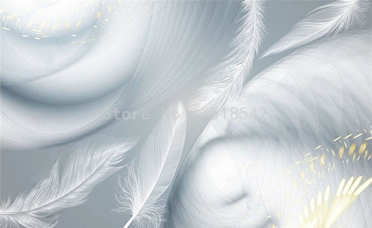 Abstract White Feathers Wallpaper Mural, Custom Sizes Available