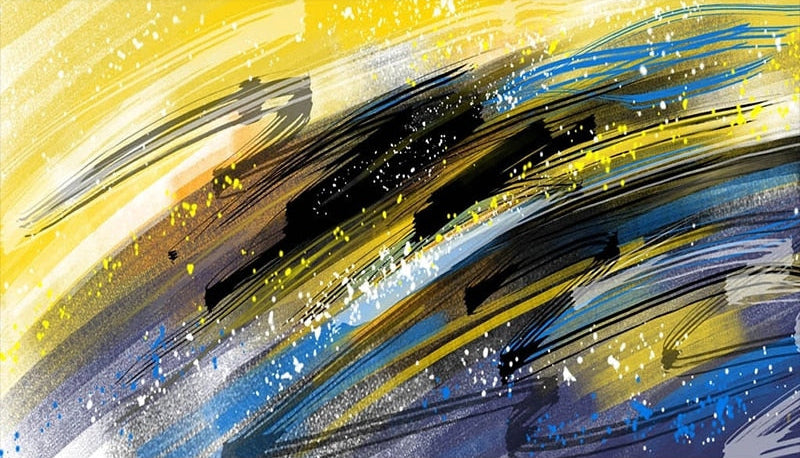 Abstract Yellow/Blue/Black/White Painting Wallpaper Mural, Custom Sizes Available