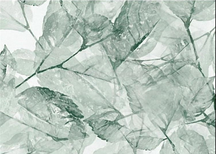 Green Transparent Leaves Wallpaper Mural, Custom Sizes Available