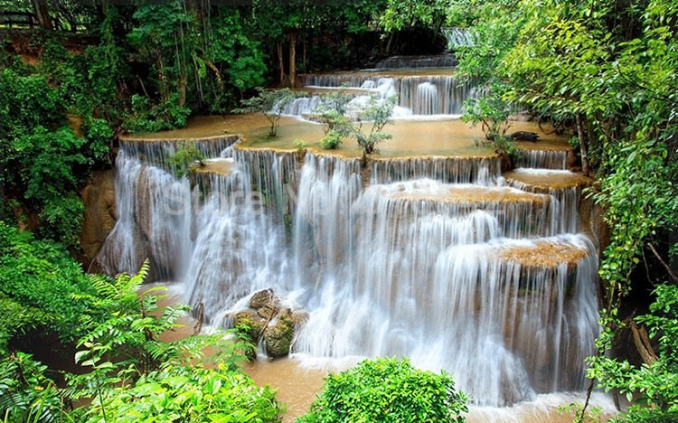 Amazing Cascading Waterfall Wallpaper Mural, Custom Sizes Available