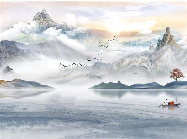 Artistic Mountainous Landscape Wallpaper Mural, Custom Sizes Available