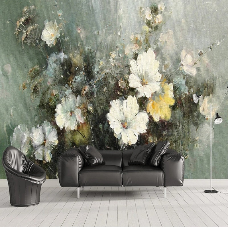 Impresionante mural pintado a mano con bodegones florales, tamaños personalizados disponibles