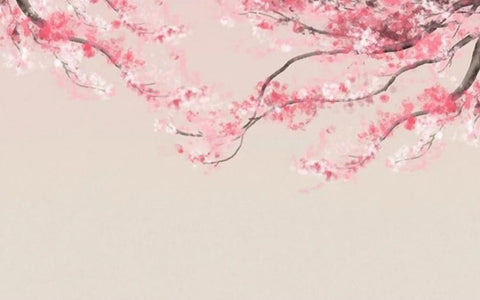 Image of Mural de papel tapiz de árbol de flor de cerezo, tamaños personalizados disponibles