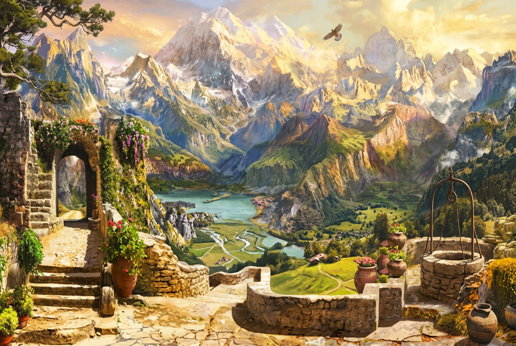 Mural con hermosas vistas alpinas, tamaños personalizados disponibles