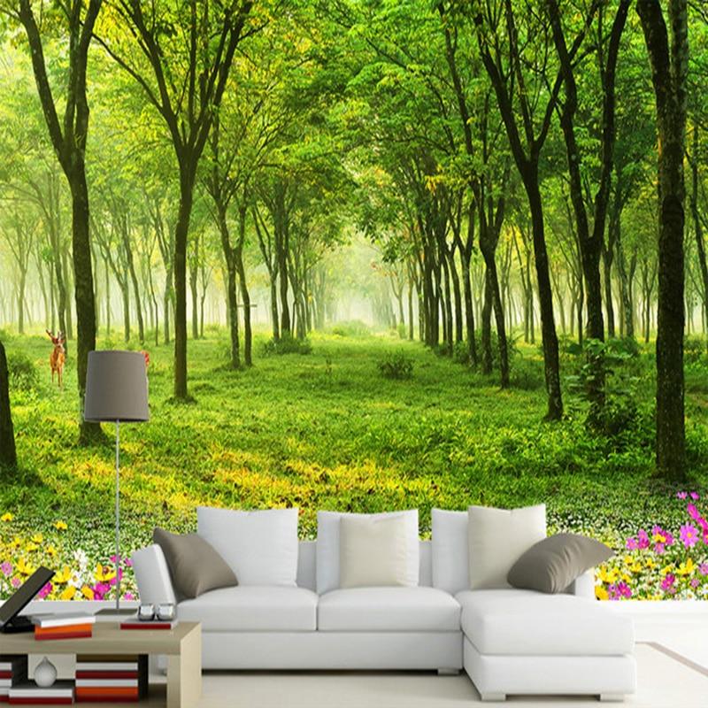 Beautiful Green Meadow and Trees Wallpaper Mural, Custom Sizes Available