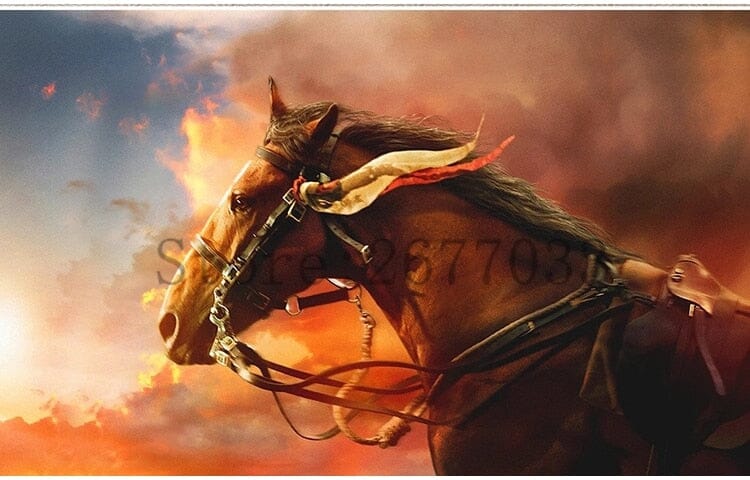 Beautiful Hand-Painted Brown Horse Wallpaper Mural, Custom Sizes Available