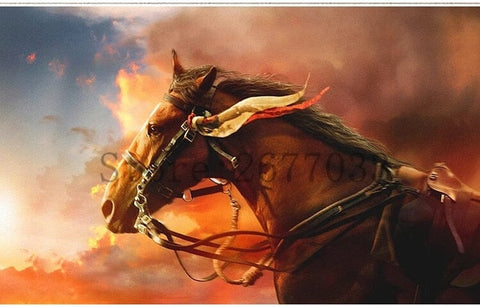 Image of Beautiful Hand-Painted Brown Horse Wallpaper Mural, Custom Sizes Available
