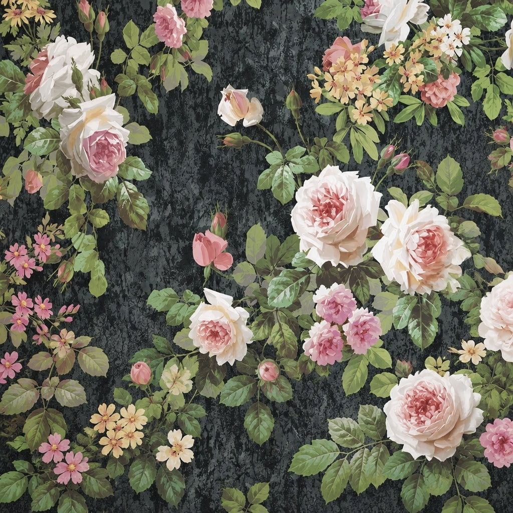 Beautiful Pink Roses Botanical Wallpaper Mural, Custom Sizes Available