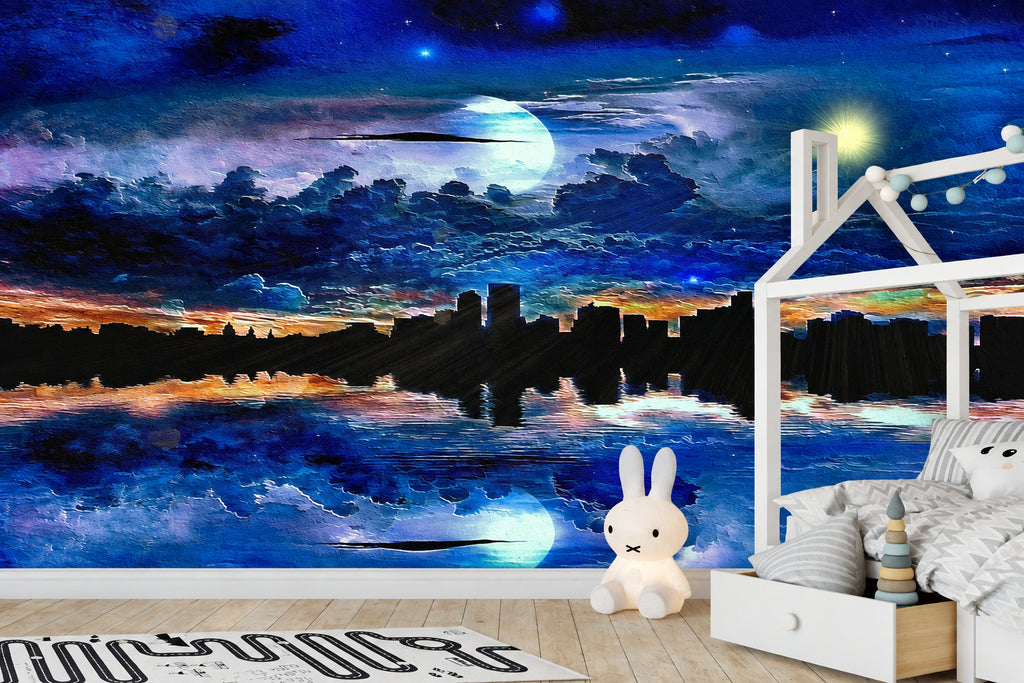 Fantasy Reflection of City With Surreal Sky Wallpaper Mural, Custom Sizes Available