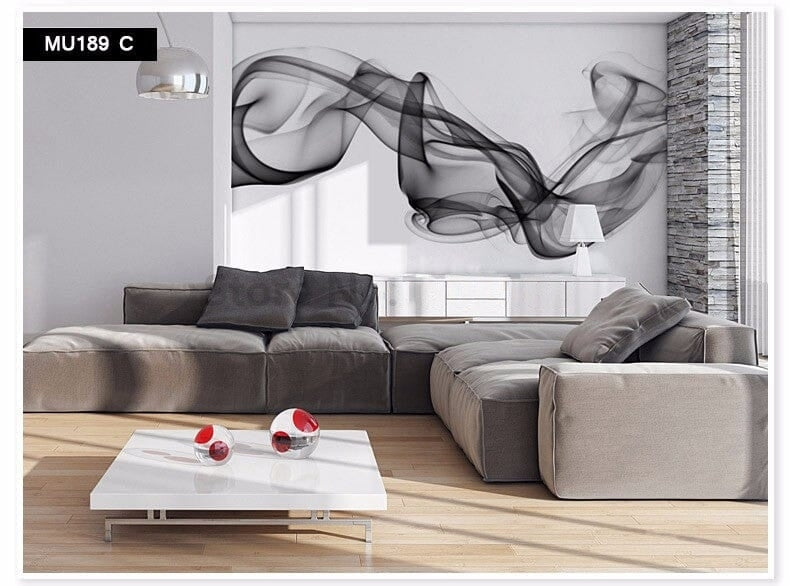 Black And White Smoke Wallpaper Mural, Custom Sizes Available