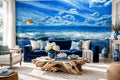 Blue Skies and Large Waves Wallpaper Mural, Custom Sizes Available