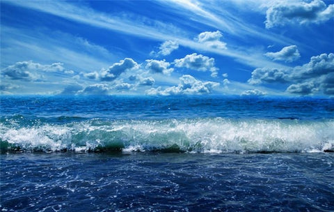 Image of Blue Skies and Large Waves Wallpaper Mural, Custom Sizes Available