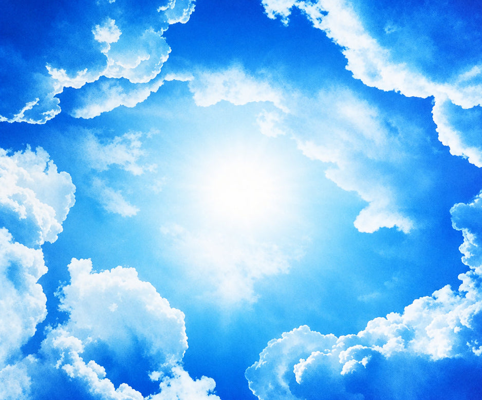 Blue Sky And White Clouds Ceiling Mural, Custom Sizes Available
