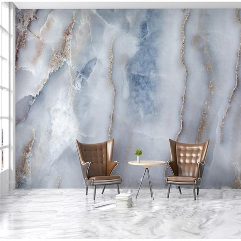Image of Mural de papel pintado con piedra de mármol azul/gris, tamaños personalizados disponibles