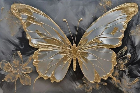 Image of Spectacular Gold and Silk Butterfly Wallpaper Mural, Custom Sizes Available