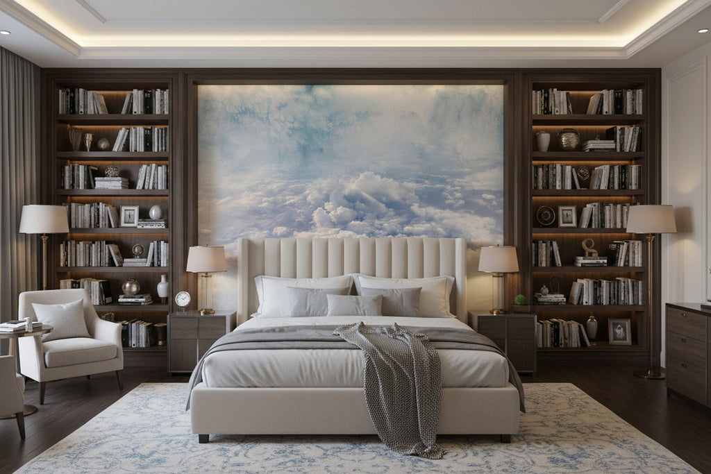 Beautiful White Clouds Wallpaper Mural, Custom Sizes Available