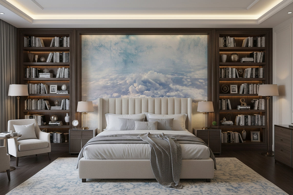 Beautiful White Clouds Wallpaper Mural, Custom Sizes Available