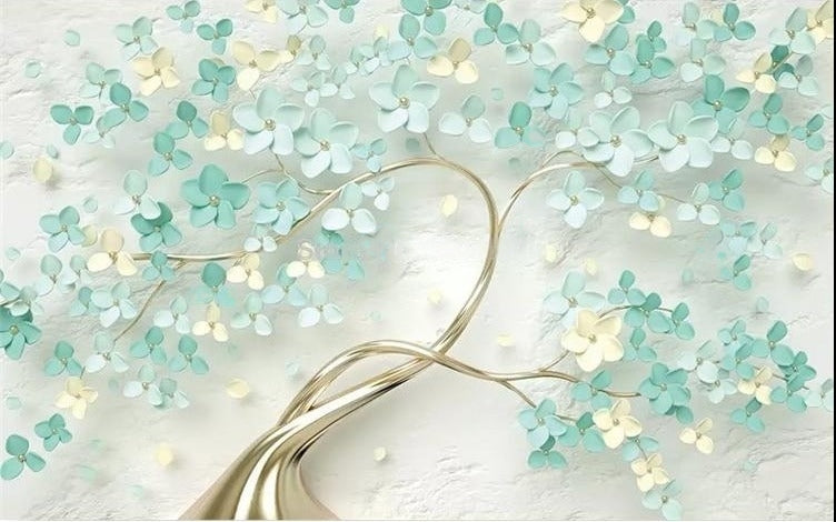 Mural de papel pintado con flores de árboles de color menta, tamaños personalizados disponibles