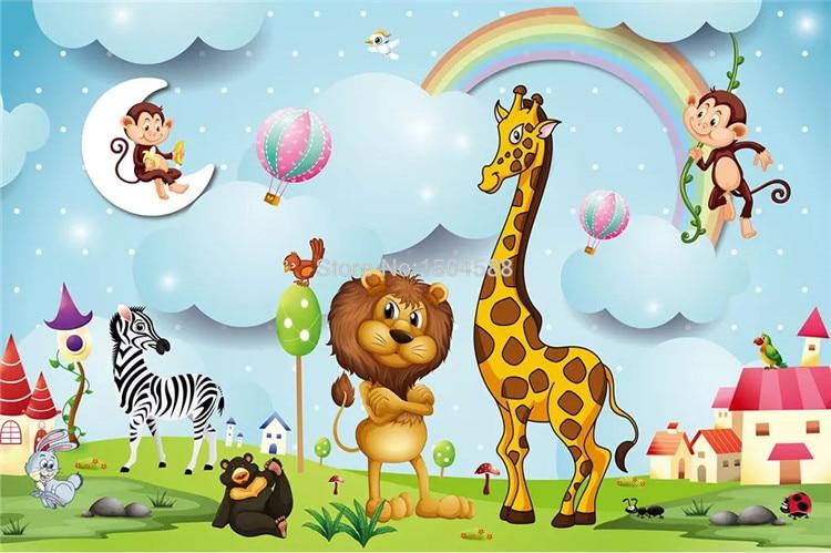 Cartoon Animals Wallpaper Mural, Custom Sizes Available
