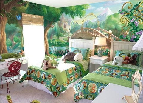 Image of Cartoon Fairy Tale Bridge and Castle Kid's Wallpaper Mural, Custom Sizes Available