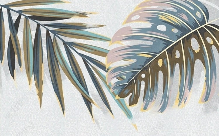 Tropical Plant Leaves Wallpaper Mural, Custom Sizes Available
