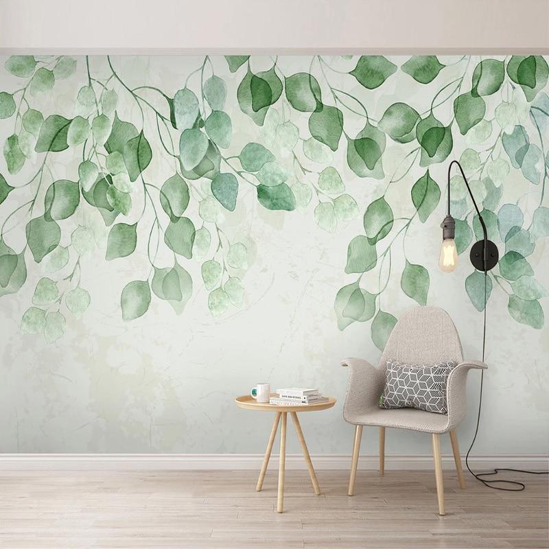 Charming Green Leaves Wallpaper Mural, Custom Sizes Available