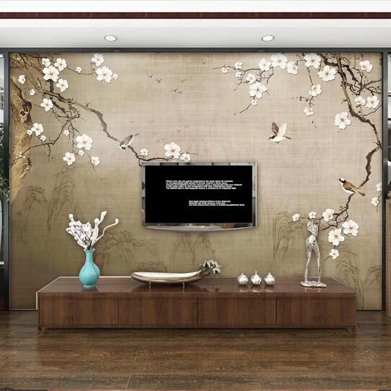 Chinese Style Plum Blossom Wallpaper Mural, Custom Sizes Available