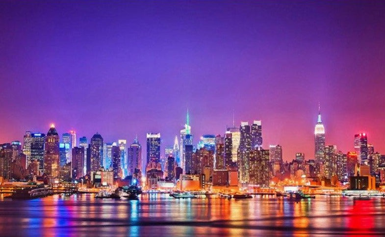 City At Night Landscape Wallpaper Mural, Custom Sizes Available