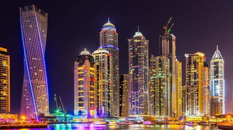 Spectacular Dubai Night View Wallpaper Mural, Custom Sizes Available