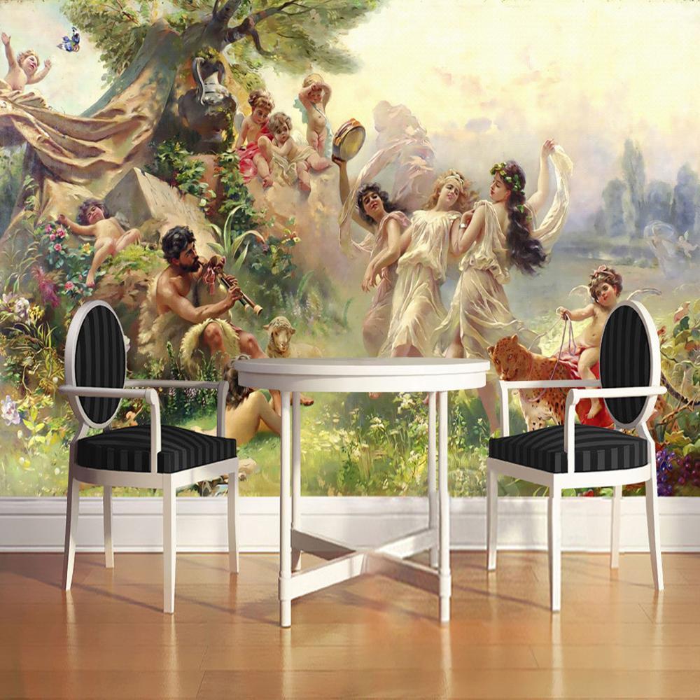 Pan and the Dancers Classical Painting Wallpaper Mural, Custom Sizes Available