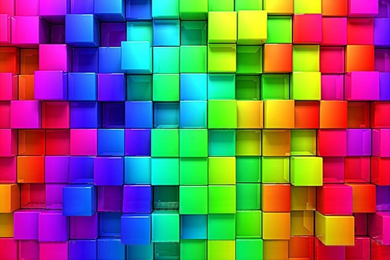 Colorful Neon 3D Cube Wallpaper Mural, Custom Sizes Available