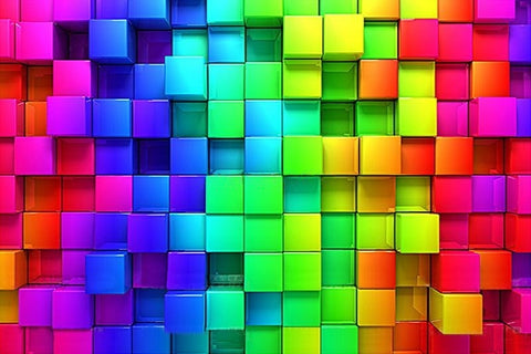 Image of Colorful Neon 3D Cube Wallpaper Mural, Custom Sizes Available