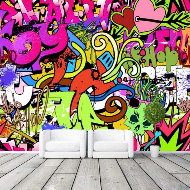 Colorful Grafitti Art Wallpaper Mural, Custom Sizes Available