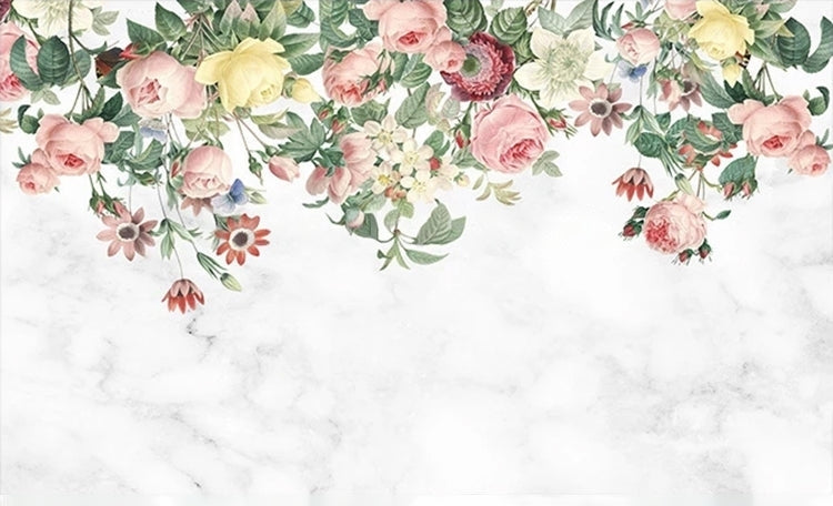 Lovely Hand-Painted Floral Swag  Wallpaper Mural, Custom Sizes Available