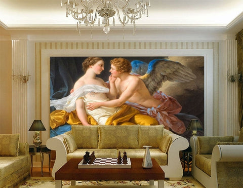 Image of Beautiful Painting of Cupid and Psyche Wallpaper Mural, Custom Sizes Available