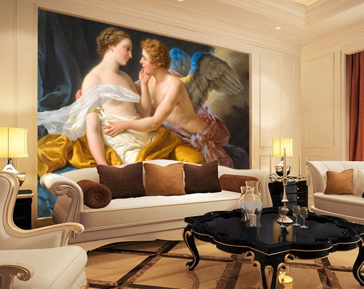Beautiful Painting of Cupid and Psyche Wallpaper Mural, Custom Sizes Available