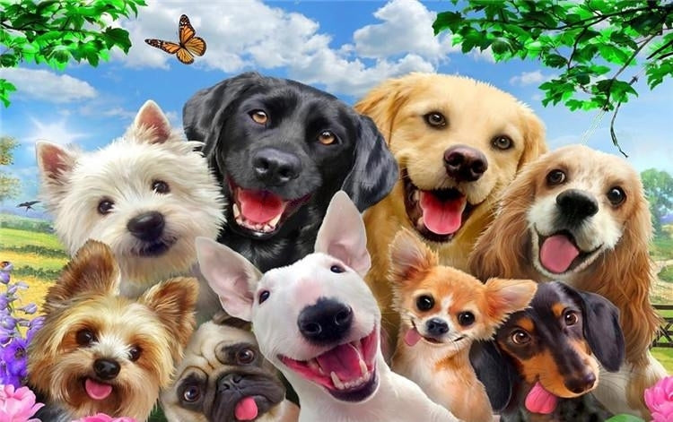 Cute Cartoon Dogs Wallpaper Mural, Custom Sizes Available