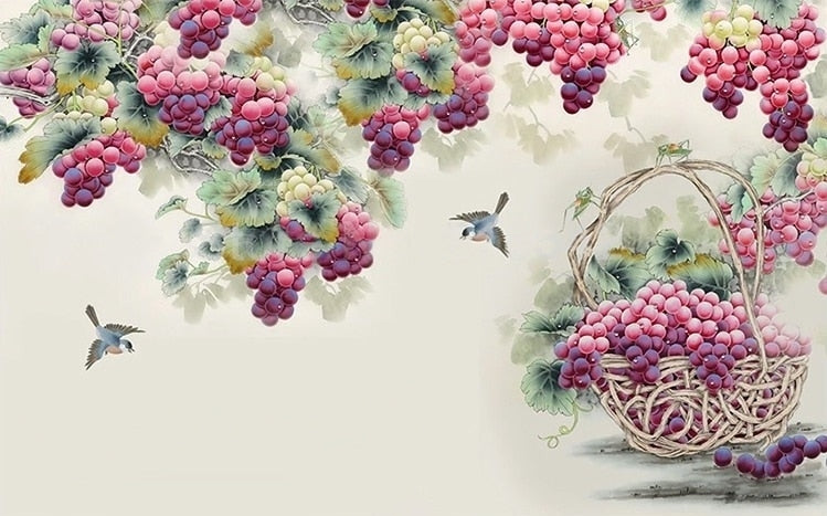 Beautiful Clusters of Red Grapes Wallpaper Mural, Custom Sizes Available