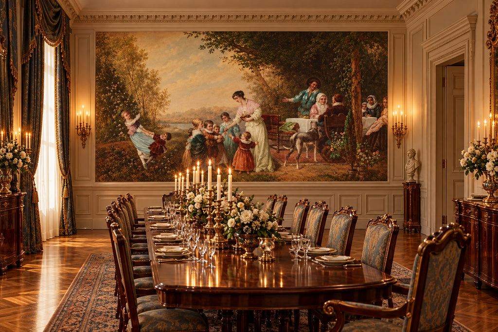 Painting of Family Gathering Wallpaper Mural, Custom Sizes Available