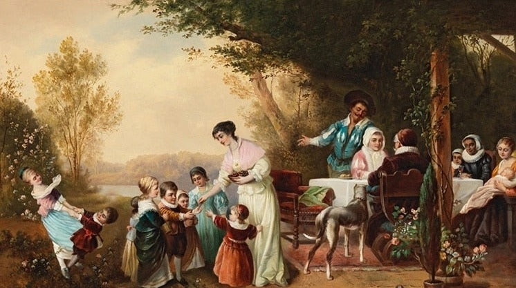 Painting of Family Gathering Wallpaper Mural, Custom Sizes Available