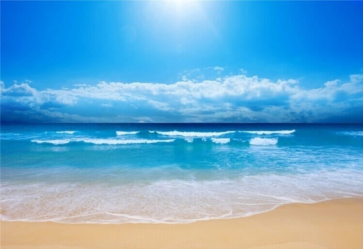 Beautiful Sandy Beach and Clouds Wallpaper Mural, Custom Sizes Available