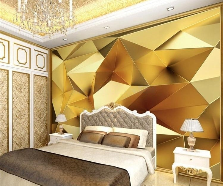 Golden Geometric Polygon Wallpaper Mural, Custom Sizes Available