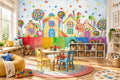 Colorful Cartoon Houses and Lollipops Wallpaper Mural, Custom Sizes Available