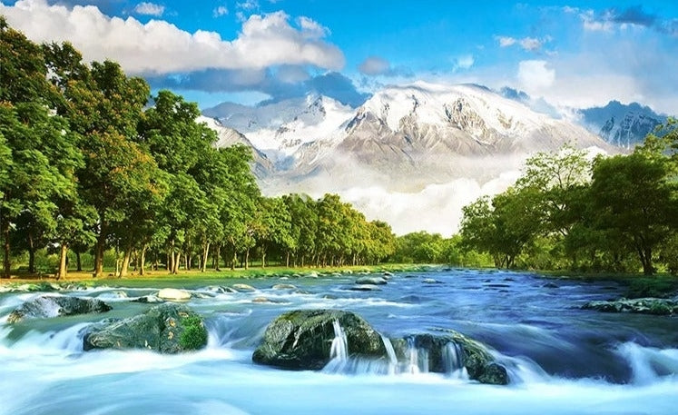 Incredible Mountain and Glacial River Wallpaper Mural, Custom Sizes Available