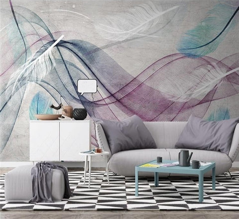 Image of Feathers and Lines Wallpaper Mural, Custom Sizes Available