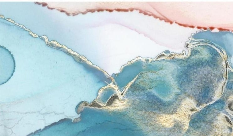Blue, Gold, Pink and White Abstract Wallpaper Mural, Custom Sizes Available