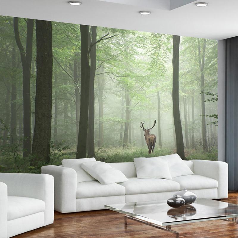 Deer in Foggy Forest Wallpaper Mural, Custom Sizes Available
