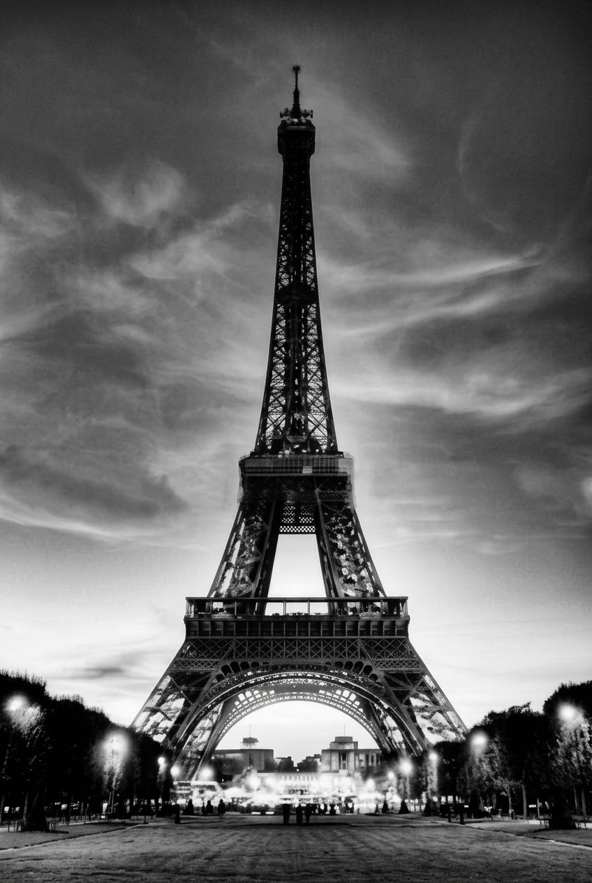 Eiffel Tower in Black and White Wallpaper Mural, Custom Sizes Available