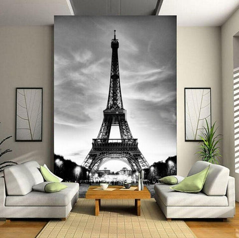 Image of Eiffel Tower in Black and White Wallpaper Mural, Custom Sizes Available