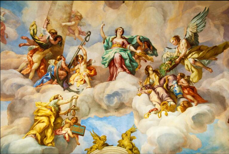 European Classical Figures Ceiling Mural, Custom Sizes Available